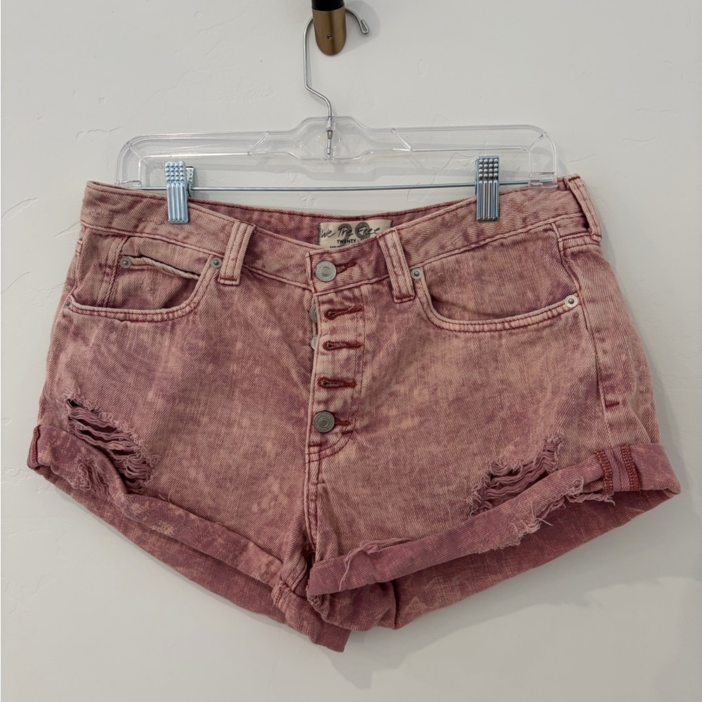 We The Free Mauve Distressed Button Fly Denim Shorts